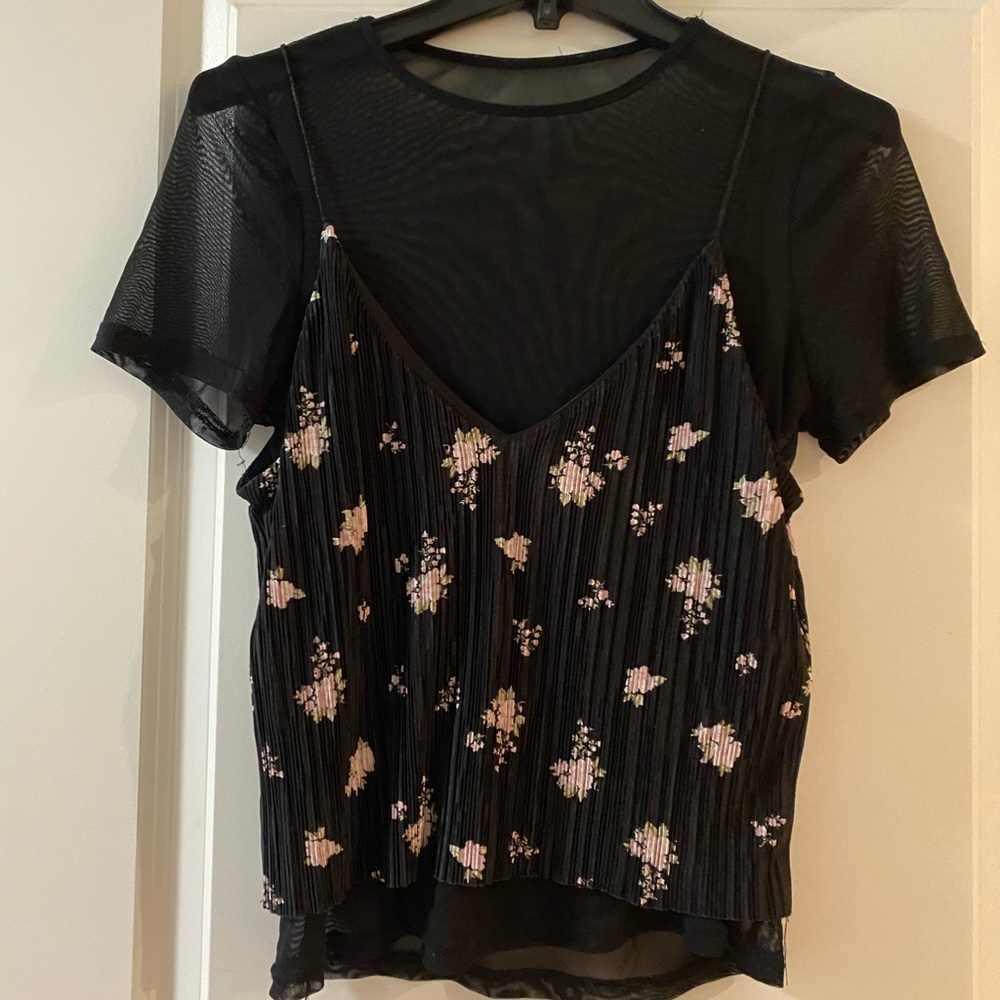 New Look Black Floral Two Piece Shirt Size 4